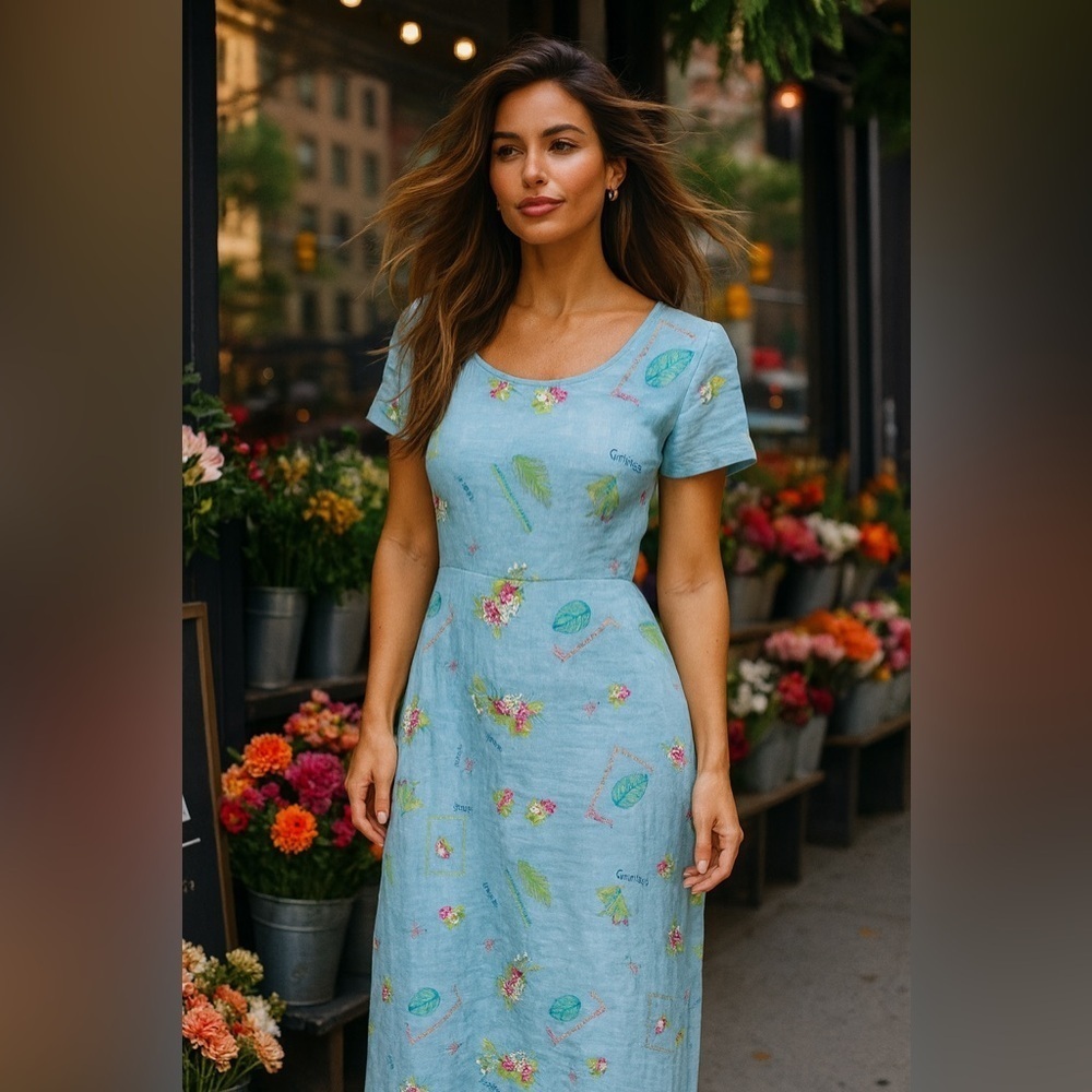 Vintage Stamp Floral Maxi Dress Garden Summer Spring 100 Cotton Boho Lightweight